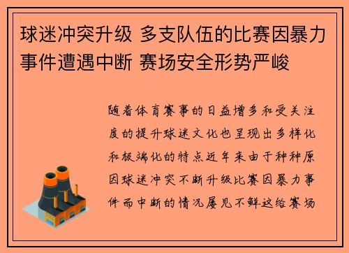 球迷冲突升级 多支队伍的比赛因暴力事件遭遇中断 赛场安全形势严峻
